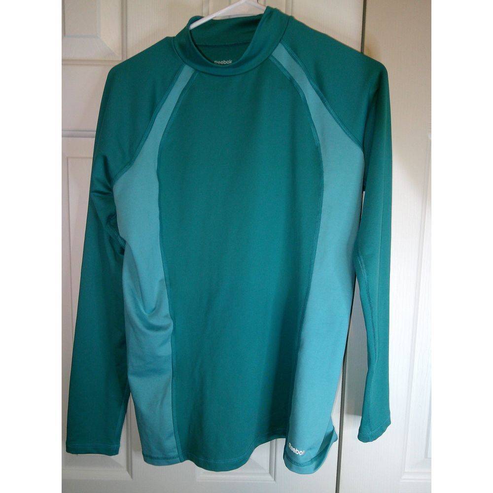 Vintage Reebok Play Dry Athletic Long Sleeve Performance Top Two-Tone Teal‎ XL